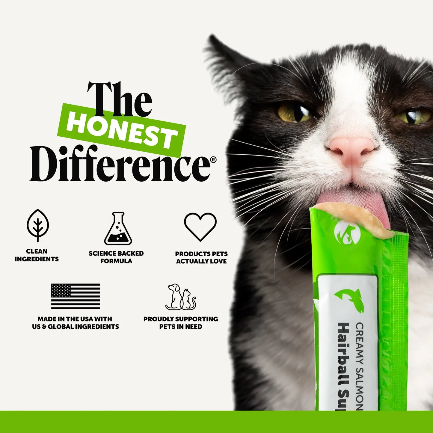 Pet Honesty Squeezables Hairball Support Lickable Supplement for Cats, 20 Pouches