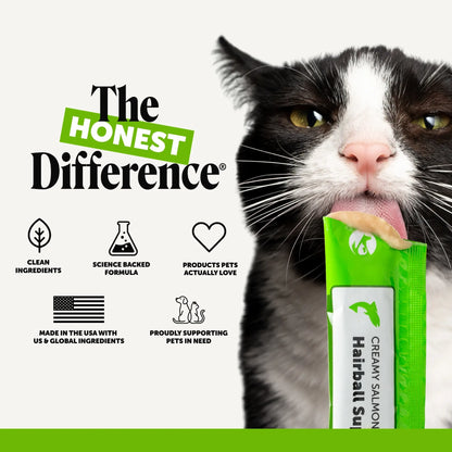 Pet Honesty Squeezables Hairball Support Lickable Supplement for Cats, 20 Pouches