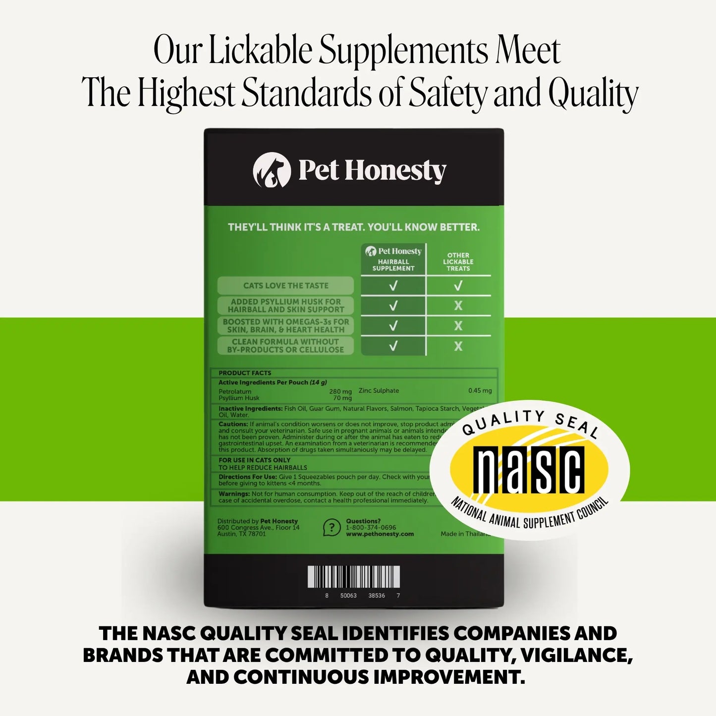Pet Honesty Squeezables Hairball Support Lickable Supplement for Cats, 20 Pouches