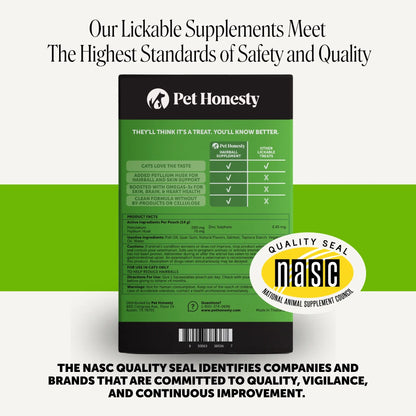 Pet Honesty Squeezables Hairball Support Lickable Supplement for Cats, 20 Pouches