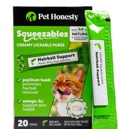 Pet Honesty Squeezables Hairball Support Lickable Supplement for Cats, 20 Pouches