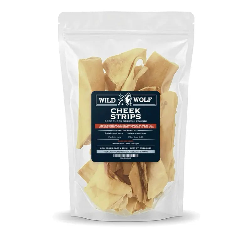 <GOLDEN TICKET!> Beef Cheek Strip Dog Treats (1 LB. Bag) 100% Natural Free-Range, Grass-Fed Beef - Single-Ingredient Dog Chews
