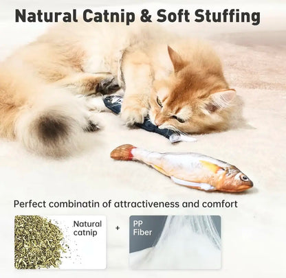 Potaroma Bite-Sized Realistic Flopping Fish Cat Toy, 3-Pack Interactive Rechargeable Cat Toys with 3 Flapping Modes, Auto Motion Activated Plush Fish Toys for Indoor Cats, Durable Cat Kicker Toys (Sardine, Saury & Yellow Croaker)