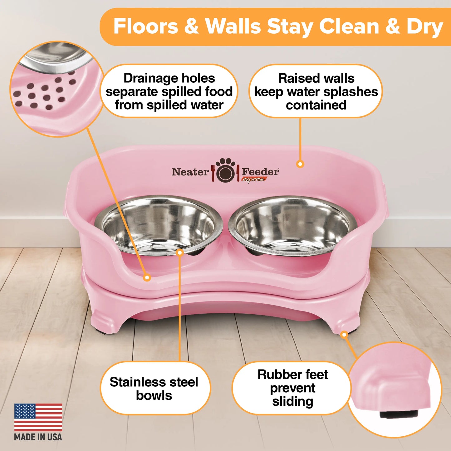 Neater Feeder Express for Cats - MESS PROOF PET BOWLS with Raised Walls & Elevated Design for Improved Digestion - Easy to Clean & Top-Rack Dishwasher Safe - Made in the USA