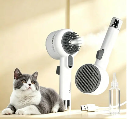 2-In-1 Pet Fresh Fur Shower Brush - Nonscratch Fur Removal Tool, De-Shedding Combs, Grooming Tool for Cats & Dogs with Steam Spray Function