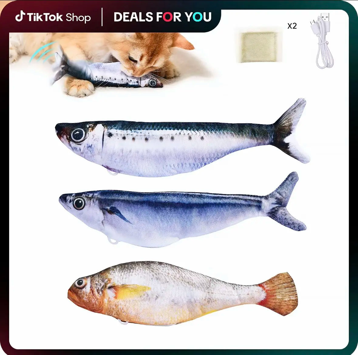 Potaroma Bite-Sized Realistic Flopping Fish Cat Toy, 3-Pack Interactive Rechargeable Cat Toys with 3 Flapping Modes, Auto Motion Activated Plush Fish Toys for Indoor Cats, Durable Cat Kicker Toys (Sardine, Saury & Yellow Croaker)