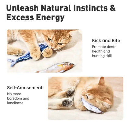 Potaroma Bite-Sized Realistic Flopping Fish Cat Toy, 3-Pack Interactive Rechargeable Cat Toys with 3 Flapping Modes, Auto Motion Activated Plush Fish Toys for Indoor Cats, Durable Cat Kicker Toys (Sardine, Saury & Yellow Croaker)